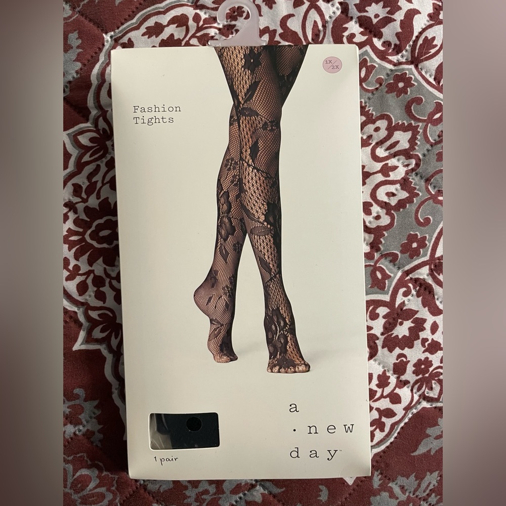 Target Fashion Tights; Black Floral sheer tights 1X/2X